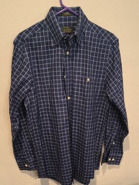 Orvis Navy Blue Windowpane Casual Button-Down Shirt Men's Small Lightweight
